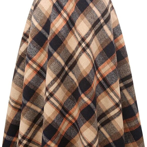 Womens Plaid Wool Skirts Elastic Waist A-Line Pleated Tartan Long Skirts - Picture 5 of 6